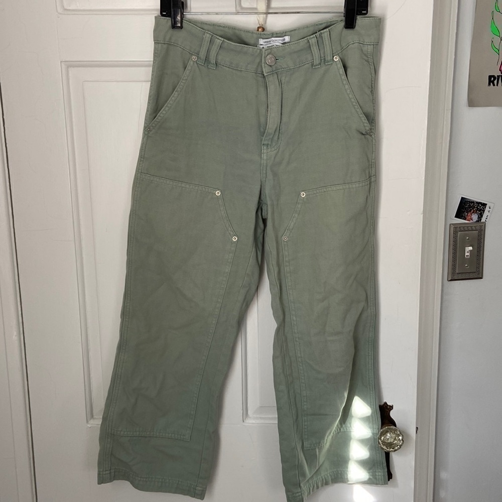 UO light green crop work pants with knee patch